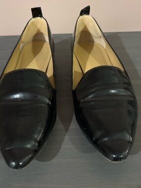 Franco Sarto Black Patent Pointed Toe Loafers